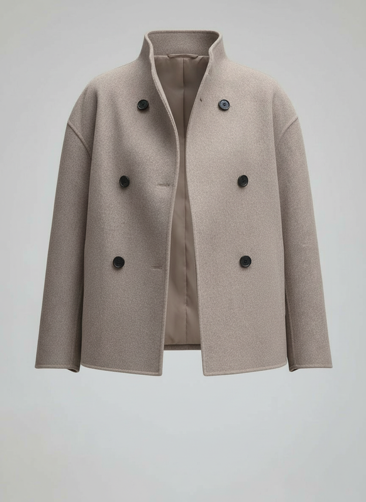 Nord Taschen | Damenjacke – Kurze Wolljacke in Beige mit Stehkragen & Knopfverschluss