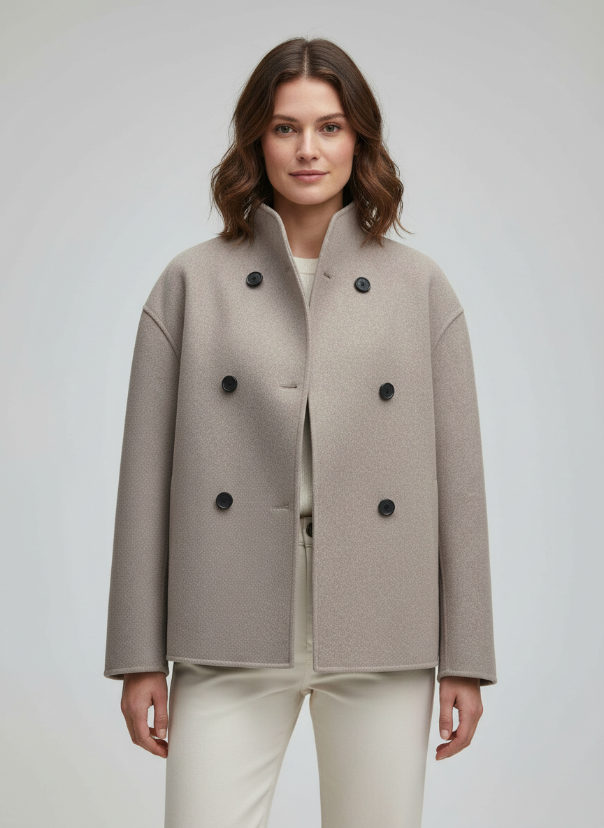 Nord Taschen | Damenjacke – Kurze Wolljacke in Beige mit Stehkragen & Knopfverschluss