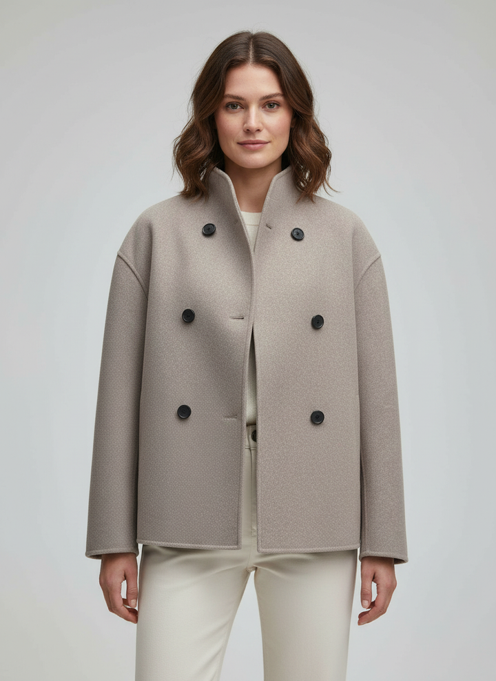 Nord Taschen | Damenjacke – Kurze Wolljacke in Beige mit Stehkragen & Knopfverschluss