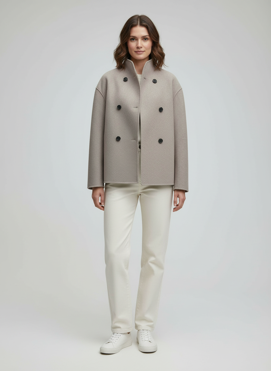 Nord Taschen | Damenjacke – Kurze Wolljacke in Beige mit Stehkragen & Knopfverschluss