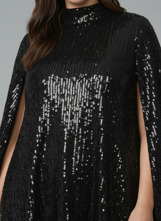 Elegantes Cape Pailletten Kleid