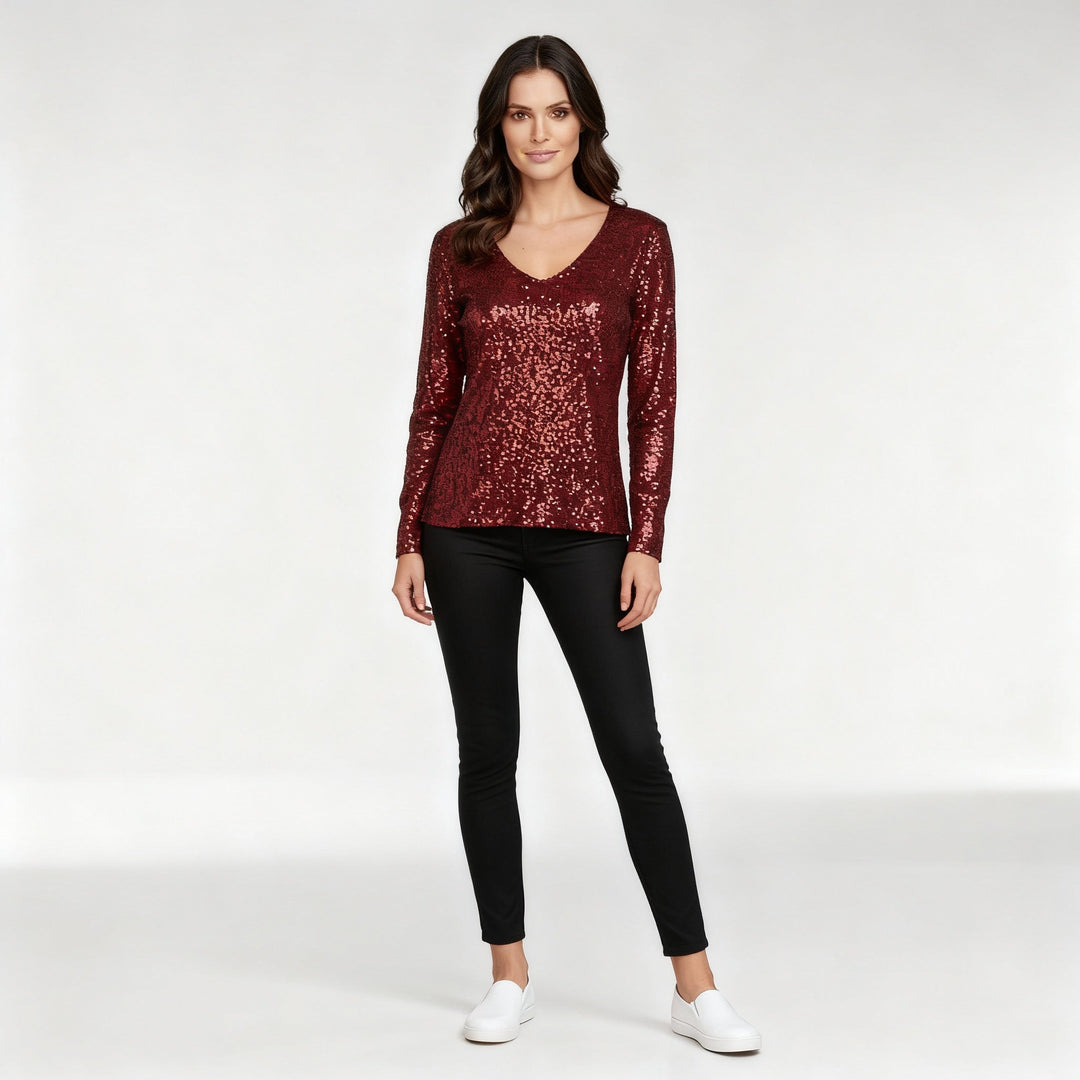 Glänzender V-Ausschnitt Pullover