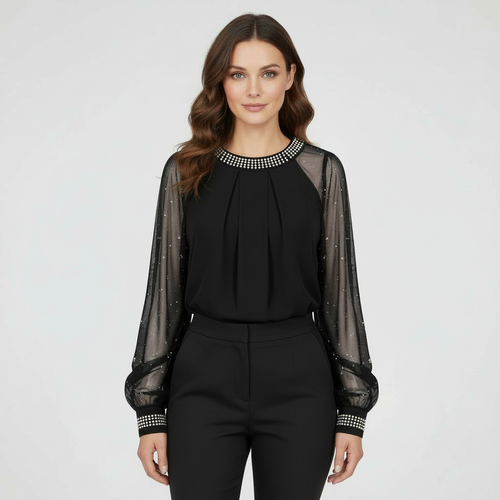 Mesh-Pailletten Damen Top