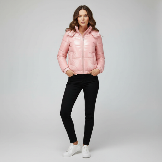 Glänzende Wasserabweisende Thermo Komfort Winterjacke Damen