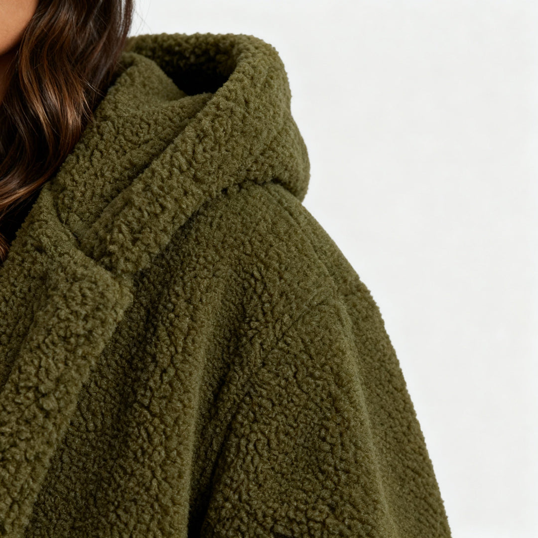Modischer Teddy Mantel Damen Komfort Langer Mantel Kapuze