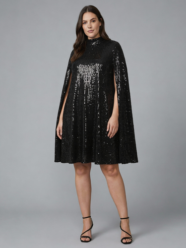 Elegantes Cape Pailletten Kleid
