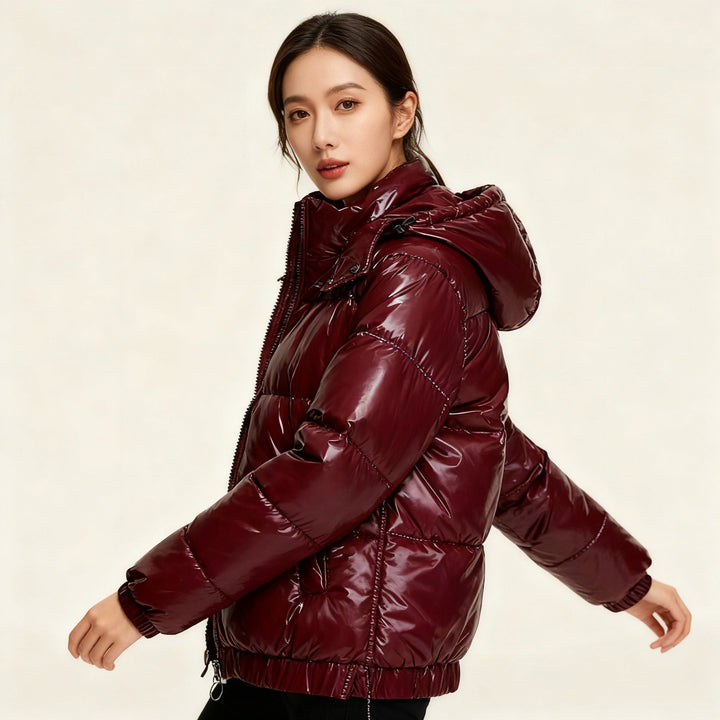Damen glänzende Winterjacke mit Kapuze – Wasserabweisend & Wärmeisoliert – Nord Taschen