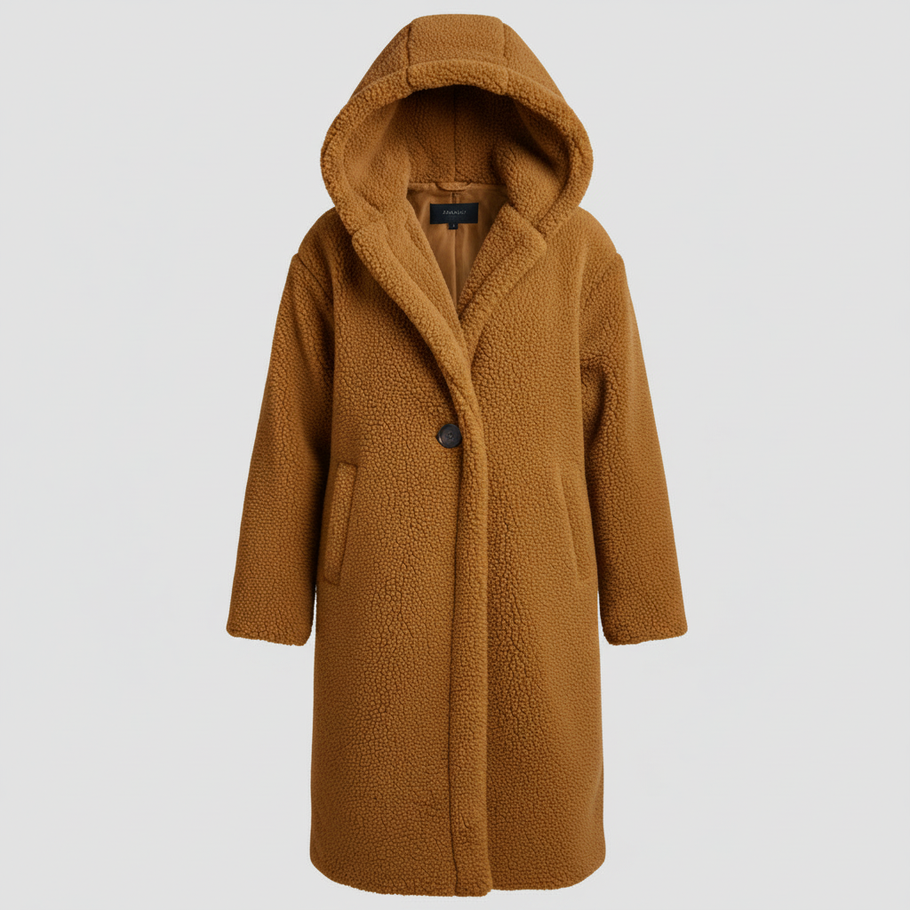Modischer Teddy Mantel Damen Komfort Langer Mantel Kapuze
