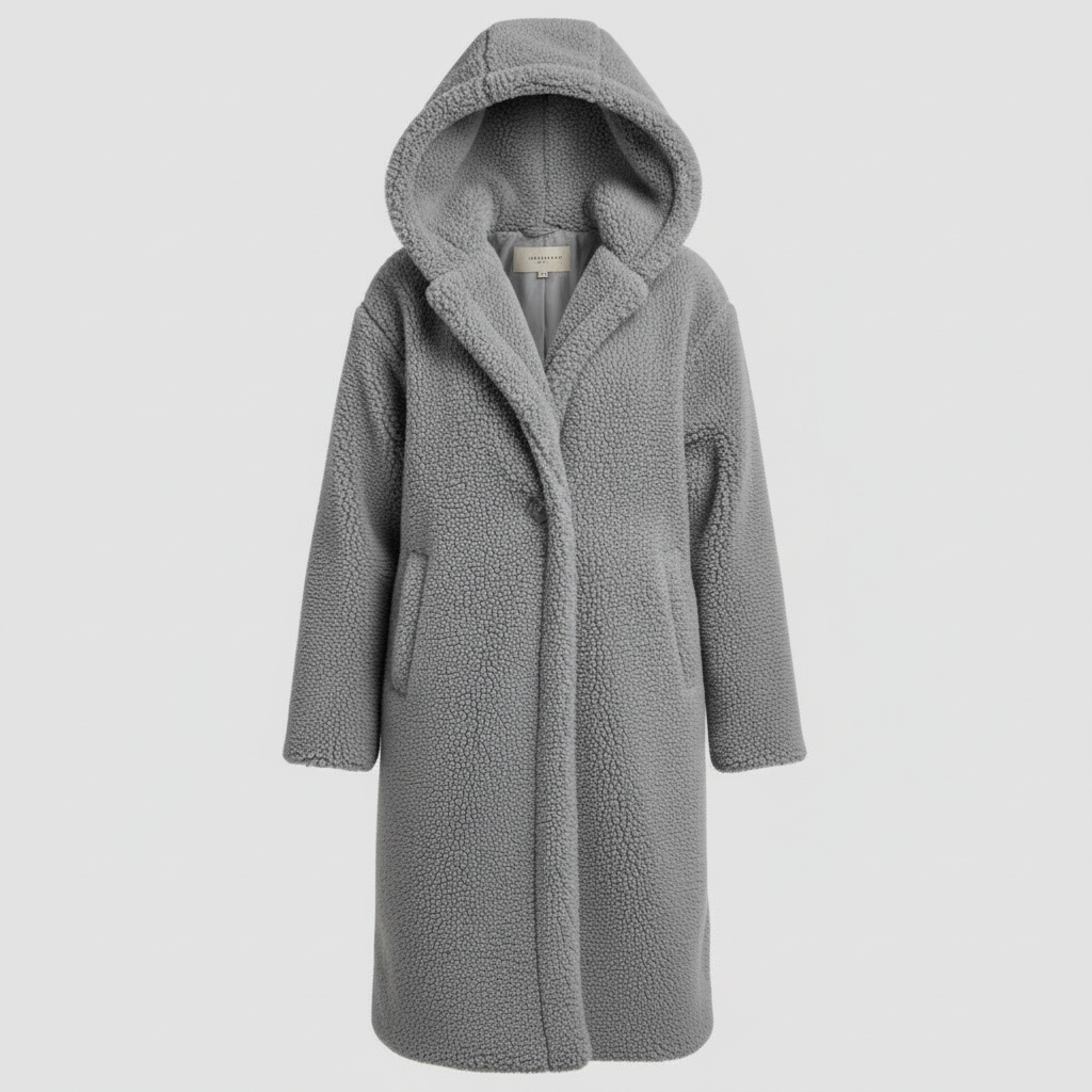 Modischer Teddy Mantel Damen Komfort Langer Mantel Kapuze