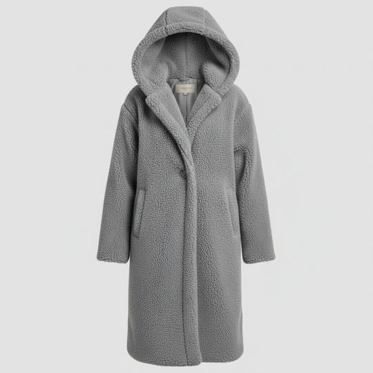 Modischer Teddy Mantel Damen Komfort Langer Mantel Kapuze | Nord Taschen