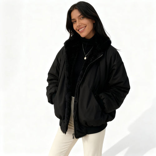 Komfort Fit Oversized Thermo Fleece Winterjacke Damen
