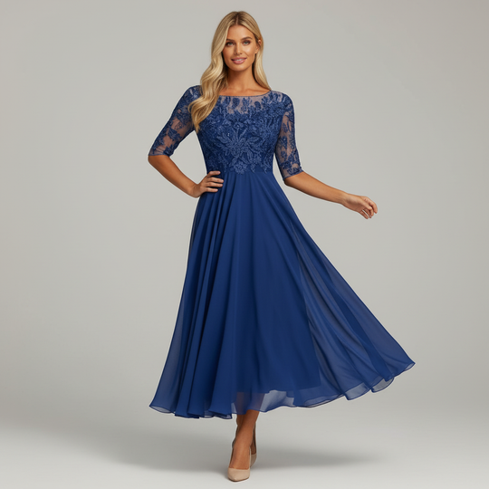 Damen Feminin Fallendes Chiffon Midikleid mit Fließendem Schnitt - Vittorelli