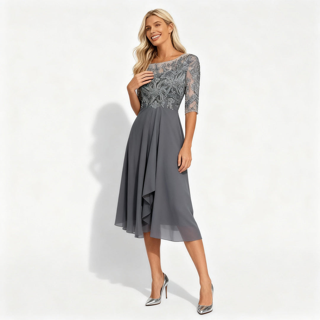 Damen Feminin Fallendes Chiffon Midikleid mit Fließendem Schnitt