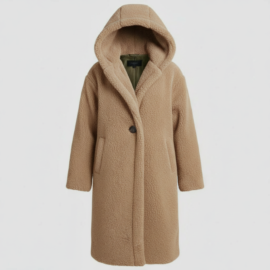 Modischer Teddy Mantel Damen Komfort Langer Mantel Kapuze