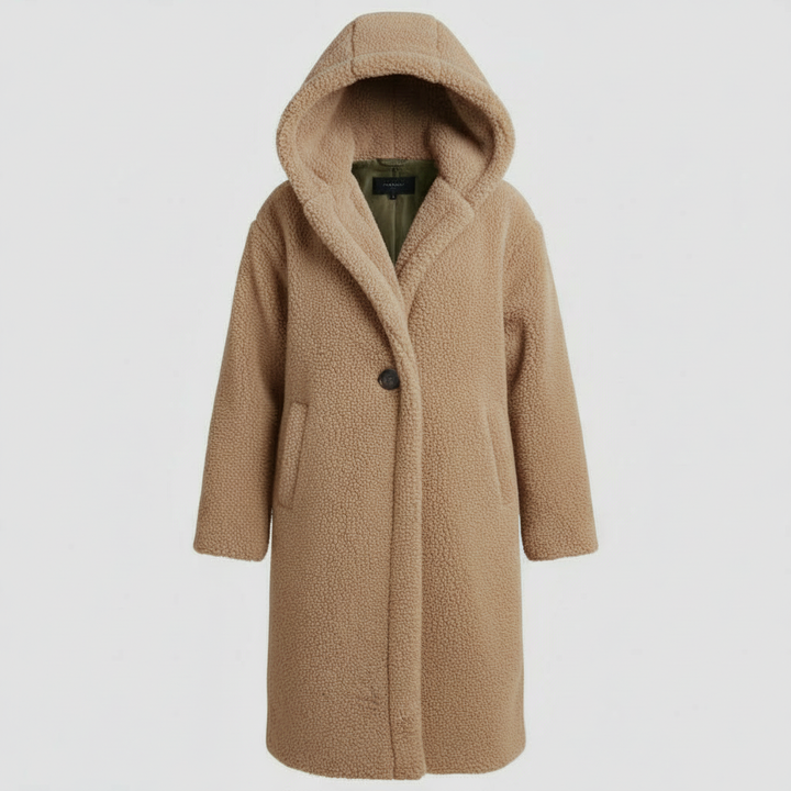 Modischer Teddy Mantel Damen Komfort Langer Mantel Kapuze