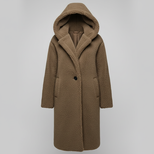 Modischer Teddy Mantel Damen Komfort Langer Mantel Kapuze