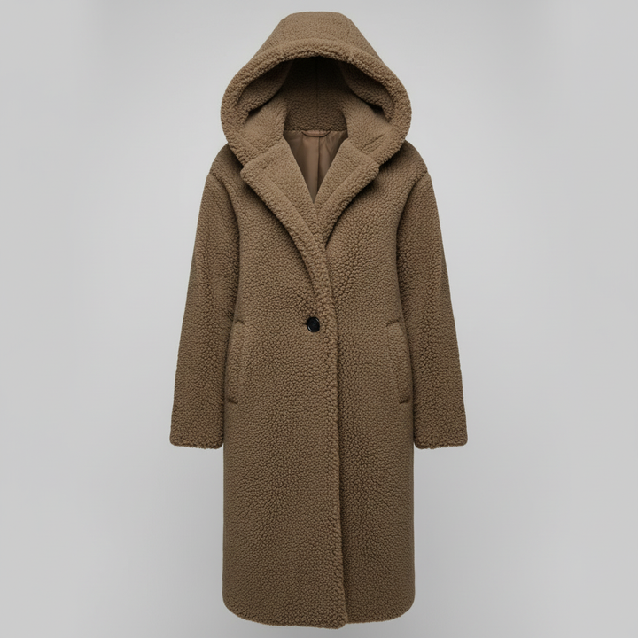 Modischer Teddy Mantel Damen Komfort Langer Mantel Kapuze