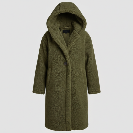 Modischer Teddy Mantel Damen Komfort Langer Mantel Kapuze