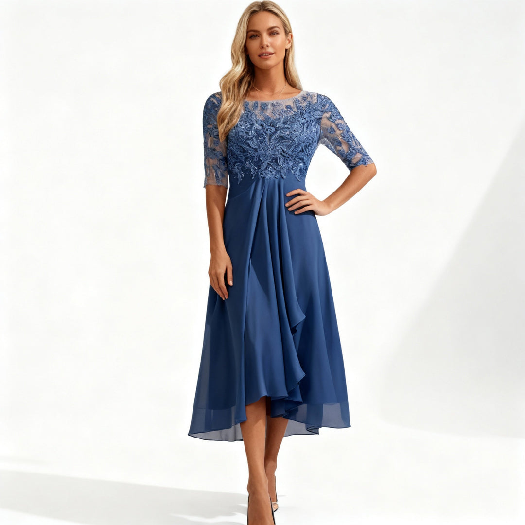 Damen Feminin Fallendes Chiffon Midikleid mit Fließendem Schnitt