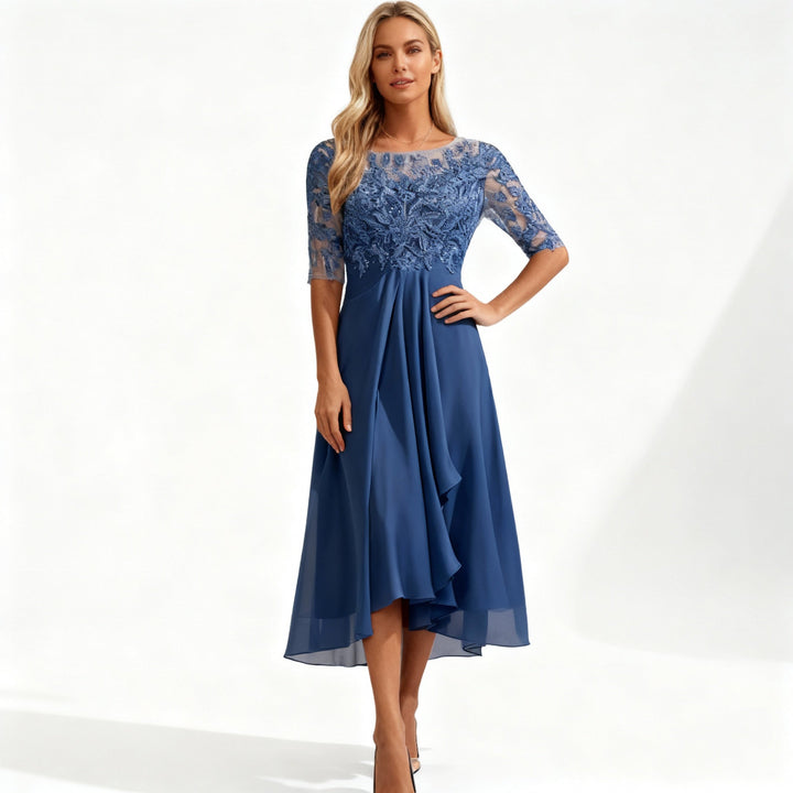 Damen Feminin Fallendes Chiffon Midikleid mit Fließendem Schnitt