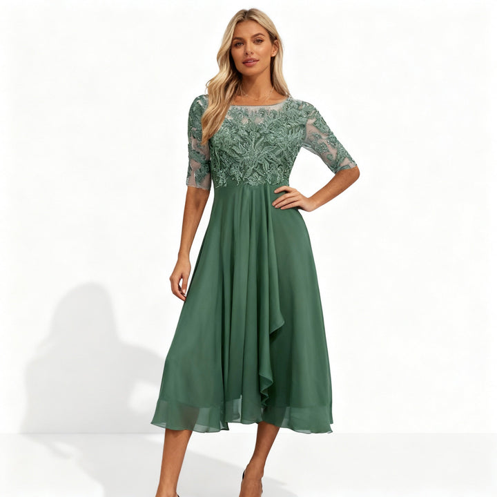 Damen Feminin Fallendes Chiffon Midikleid mit Fließendem Schnitt