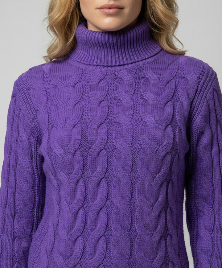 Zopfmuster Rollkragenpullover Damen