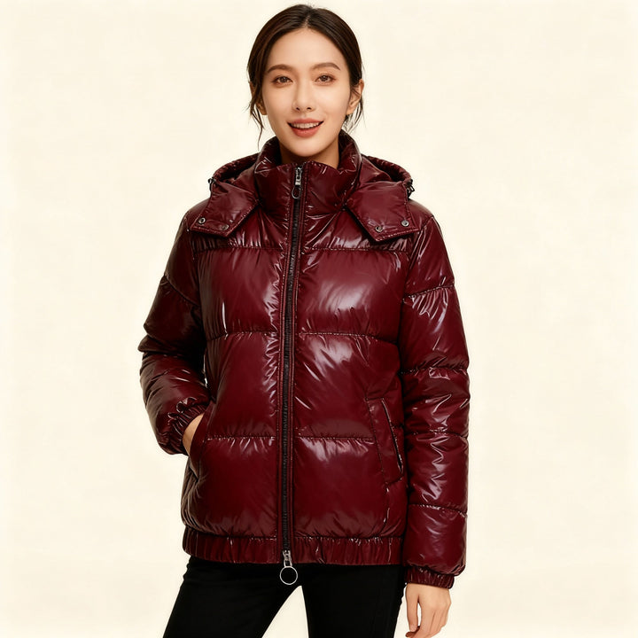 Damen glänzende Winterjacke mit Kapuze – Wasserabweisend & Wärmeisoliert – Nord Taschen