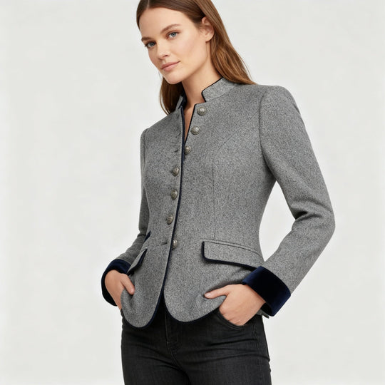 Klassische Strukturierte Premium Komfort Wolljacke Damen