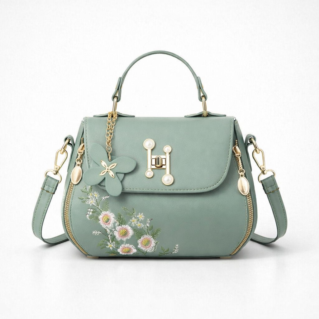 Nord Taschen | Floral Gestickte Vegane Rinderhaut Umhängetasche