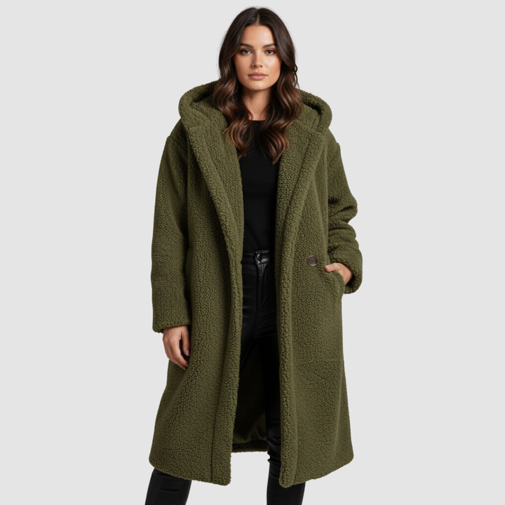 Modischer Teddy Mantel Damen Komfort Langer Mantel Kapuze