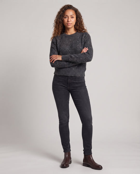 Damen Kurzer Flauschpullover mit dezentem Glitzer-Effekt und Rundhalsausschnitt Nord Taschen