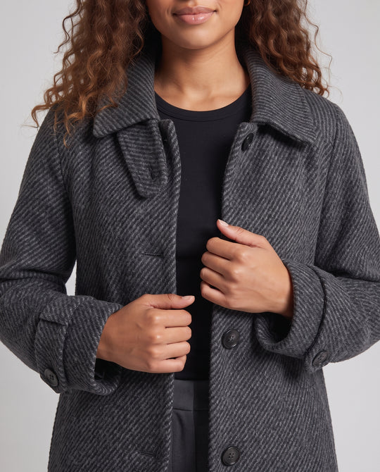 Damen langer Bouclé-Mantel mit geradem Schnitt und Hemdkragen Nord Taschen