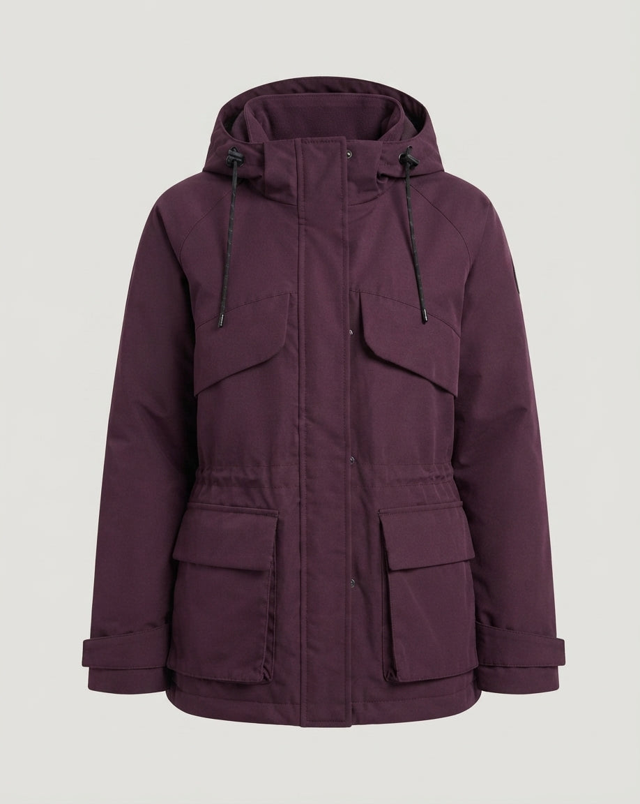 Damen Nan kurze boxy Parka mit multifunktionalen Pattentaschen, verstellbare Kapuze und winddichter thermischer Füllung