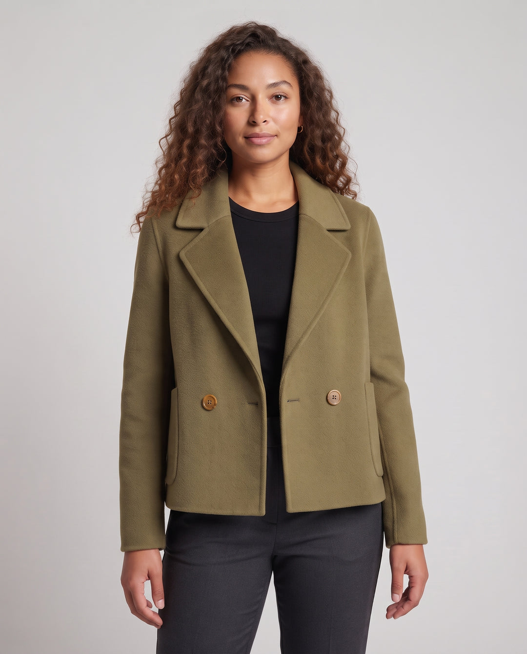 Damen Kurzblazer‑Jacke aus Wollmix im Boxy‑Schnitt mit Doppelknopf‑Front Nord Taschen