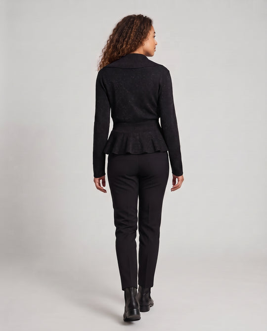 Damen Feiner Schalkragen-Cardigan mit taillierter Peplum-Silhouette und dezentem Glanz Nord Taschen