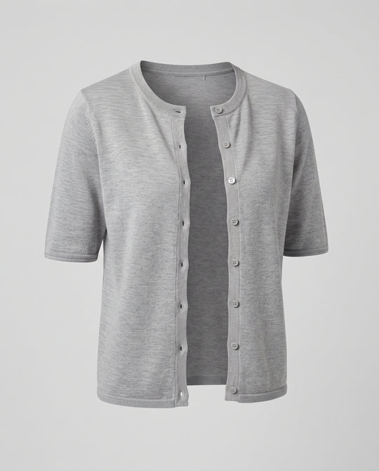 Damen Kurzärmeliges Feinjersey-Knopfcardigan mit Rundhals und kastiger Silhouette Nord Taschen