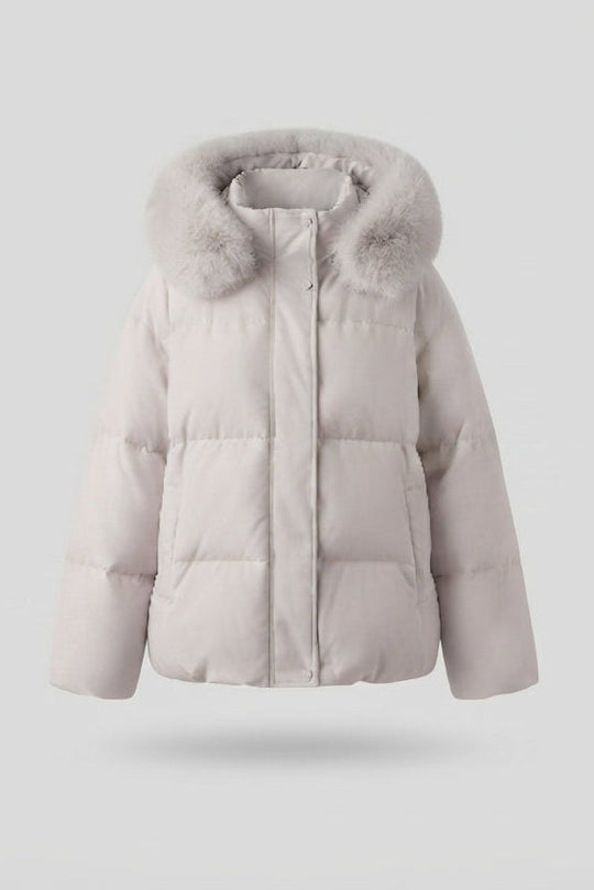 Damen Nan gesteppte kurze Parka mit voluminösem Kapuzenbesatz in Faux-Fur-Optik und extra weiten Ärmeln