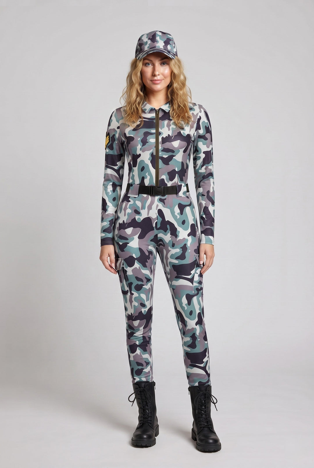 Damen Camo-Design Overall mit Reißverschluss Nord Taschen
