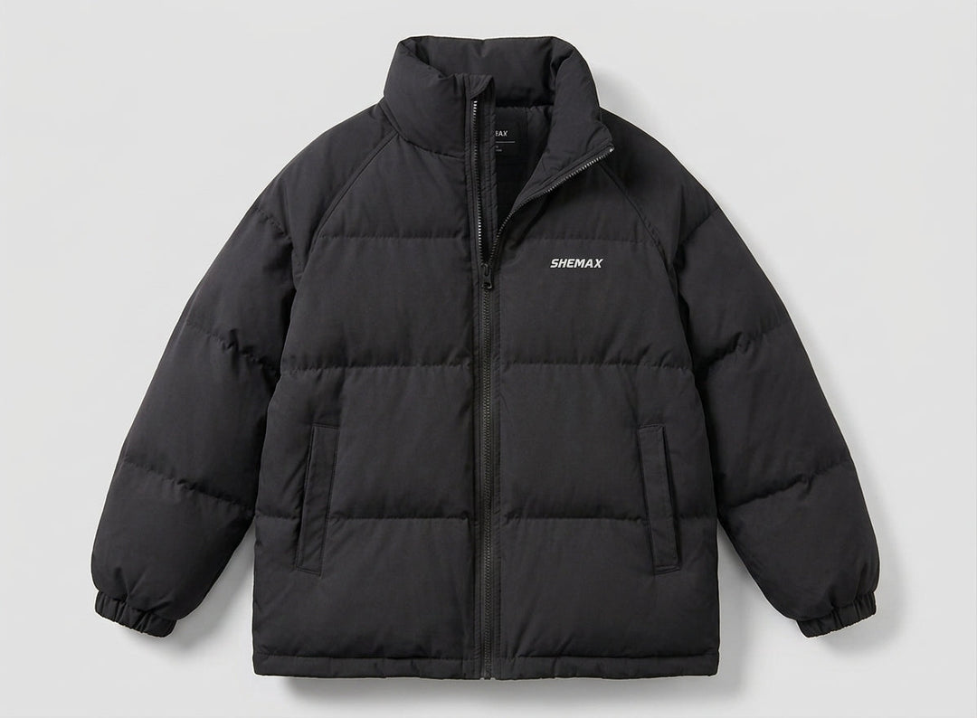 Damen ungefütterte boxy Pufferjacke mit hohem Stehkragen, Raglanärmeln und sauberem Logo