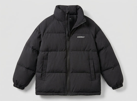 Damen ungefütterte boxy Pufferjacke mit hohem Stehkragen, Raglanärmeln und sauberem Logo