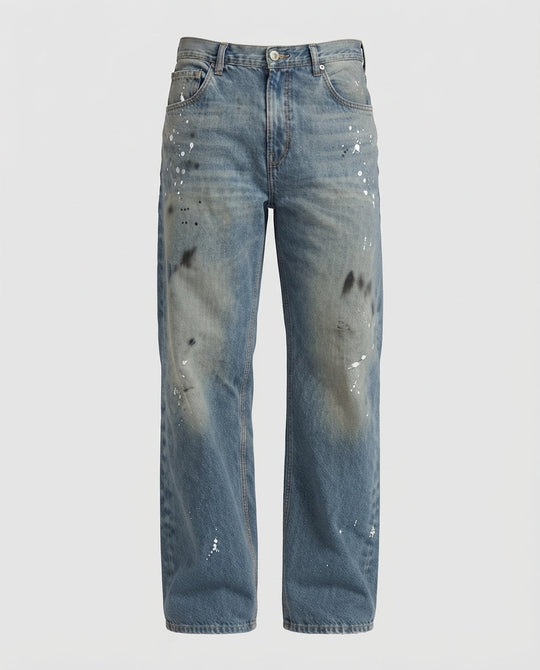 Baggy-Jeans für Männer im Vintage-Wascht mit weitem Bein, Used-Effekt und Farbtupfern Nord Taschen