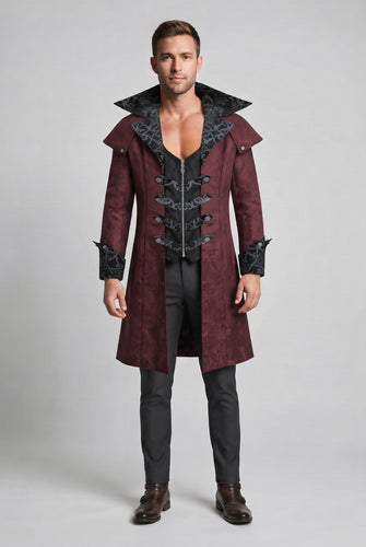 Eleganter Gothic-Mantel für Herren mit kunstvollen Verzierungen und hohem Kragen Nord Taschen