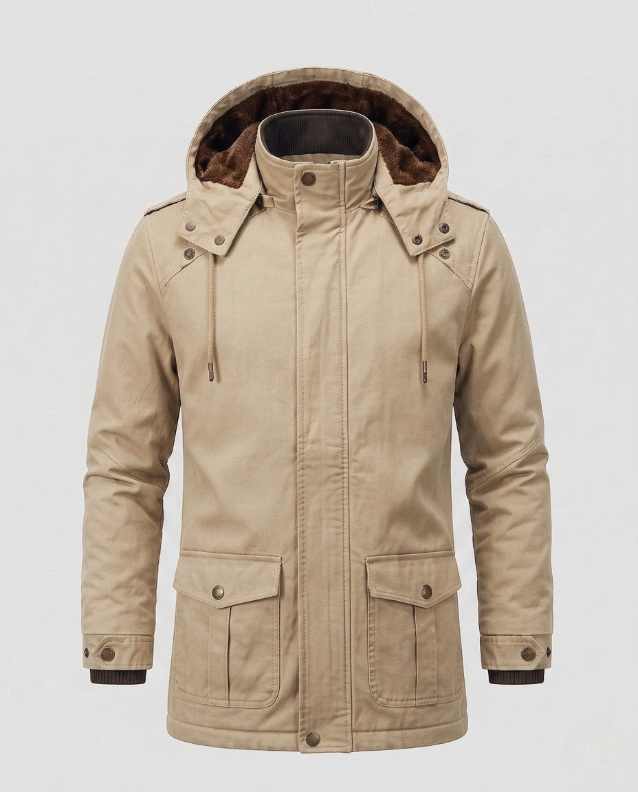 Herren-Feldparka im Canvas-Look mit wärmendem Teddy-Fleece-Futter und Utility-Taschen Nord Taschen