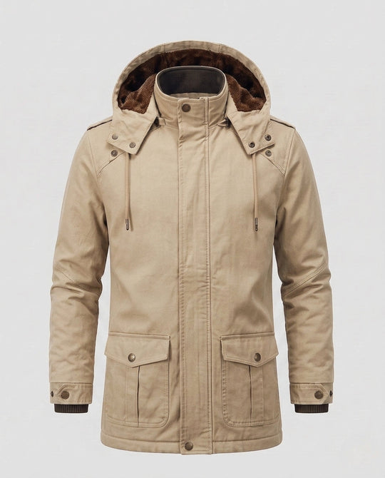 Herren-Feldparka im Canvas-Look mit wärmendem Teddy-Fleece-Futter und Utility-Taschen Nord Taschen