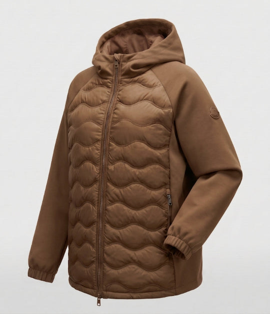 Damen nicht gesteppte Hybrid-Hoodie-Jacke mit gepolstertem Vorderteil und lockeren Sweatshirt-Ärmeln