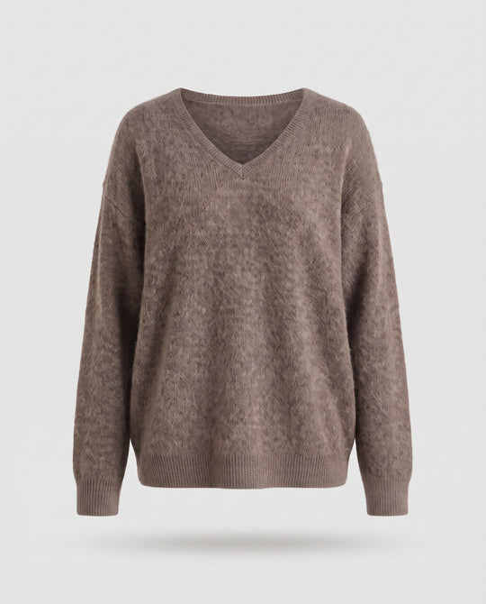Damen Mohair-Pullover mit V-Ausschnitt und lässiger Oversize-Passform Nord Taschen