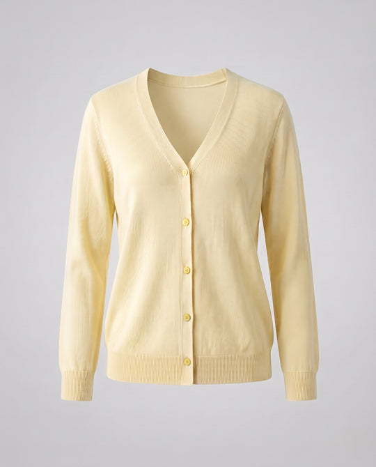 Damen Feiner V‑Ausschnitt-Cardigan aus leichter Baumwollmischung mit schmaler Knopfleiste Nord Taschen