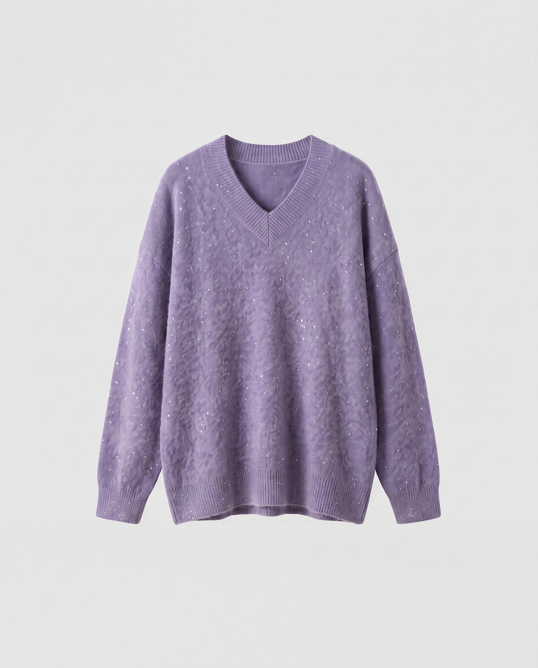 Damen Oversize Mohair-Optik V-Ausschnitt Pullover mit dezentem Pailletten-Effekt Nord Taschen