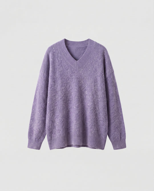 Damen Oversize Mohair-Optik V-Ausschnitt Pullover mit dezentem Pailletten-Effekt Nord Taschen