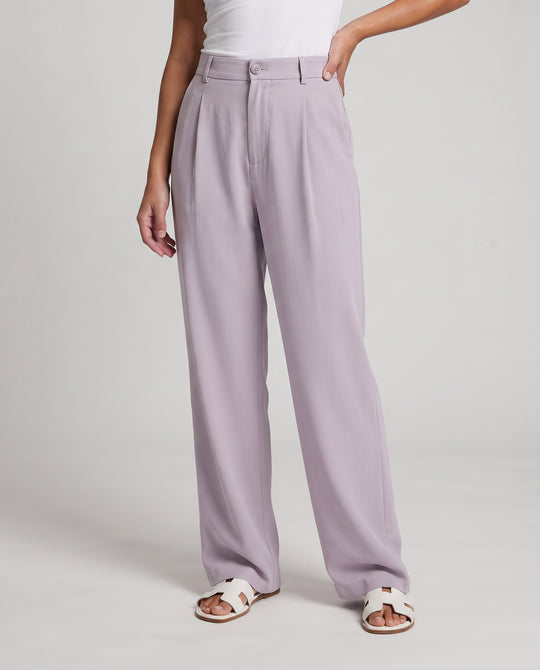 Damen Weite hochtaillierte Satin-Hose mit Bundfalten und eleganter Bügelfalte Nord Taschen